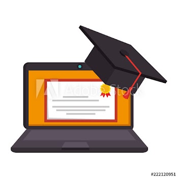 laptop with diploma and hat graduation
