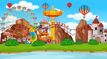 Large amusement park scene background Free Vector