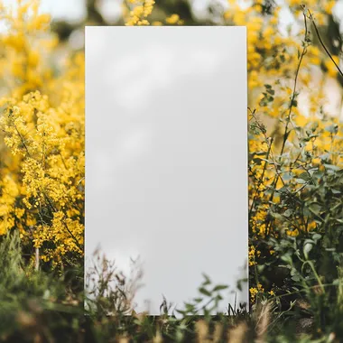 Large Blank White Wedding Welcome Sign in Yellow Flower Field Outdoors