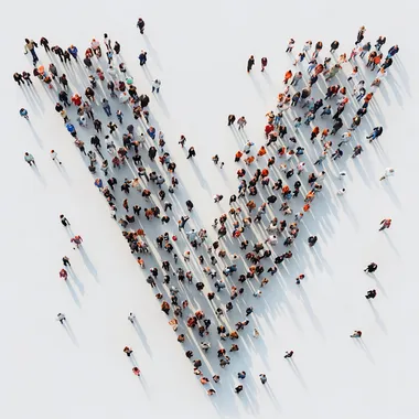 Large group of people forming a V shape in an outdoor park setting Large group of people forming a V shape in an outdoor park setting