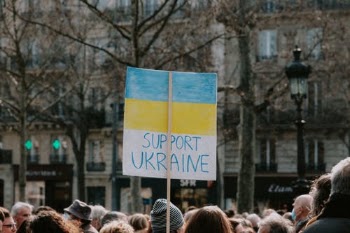 Large Group of People Holding Banner on Supporting Ukraine · Free Stock Photo