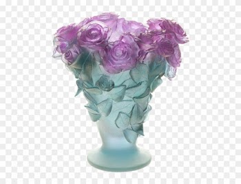 Large Rose Ultraviolet Vase By Daum Crystal - Daum Crystals Daum Roses Ultraviolet Vase
