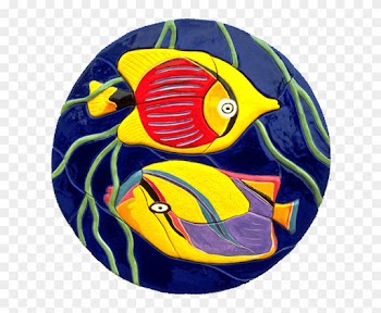 Large Round Abstract High Relief Ceramic Panel Of Two - Soccer