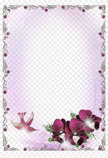 Large Silver And Purple Transparent Frame With Flowers - Flower Hearts Border Transparent