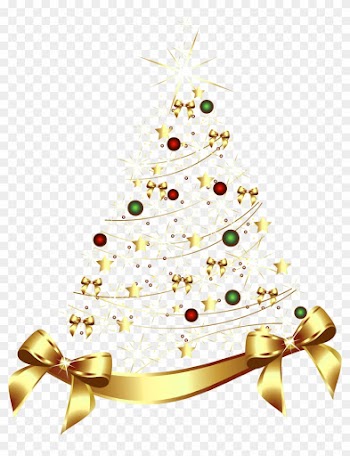 Large Transparent Gold Christmas Tree With Gold Bow - Arbol De Navidad Dorado Png