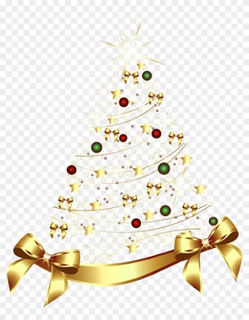 Large Transparent Gold Christmas Tree With Gold Bow - Christmas Transparent Images Png