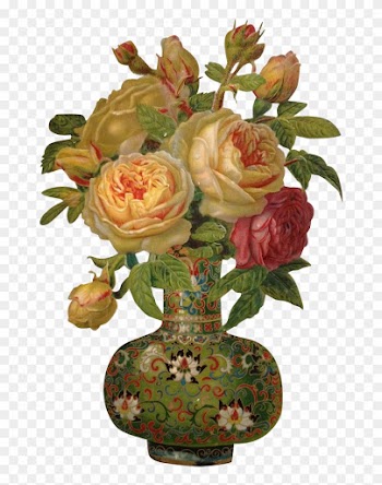 Large Victorian Scrap Fabulous Die Cut Asian Inspired - Victorian Vases With Roses
