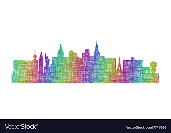 Las Vegas skyline silhouette - multicolor line art vector image