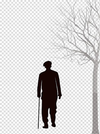 Late autumn, lonely old man on crutches back transparent background PNG clipart