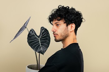 Latino plant parent holding potted alocasia | Free stock photo | High Resolution image