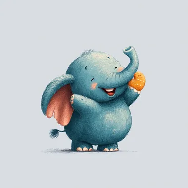 Laughing Blue Elephant with Chicken Nugget Laughing Blue Elephant with Chicken Nugget