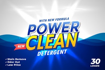 Laundry detergent packaging for power clean Free Vector
