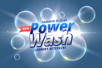 Laundry detergent packaging for power wash Free Vector