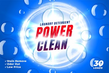 Laundry detergent packaging for power wash Free Vector