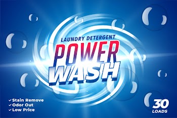 Laundry detergent packaging for power wash Free Vector