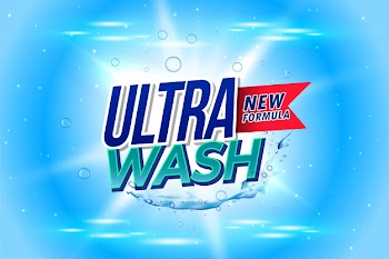 Laundry detergent packaging for ultra wash Free Vector