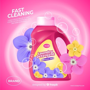 Laundry detergent sale realistic advertisement Free Vector
