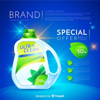 Laundry detergent sale realistic advertisement Free Vector