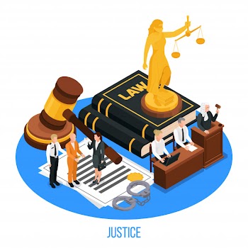 Law justice isometric composition with golden figurine Free Vector