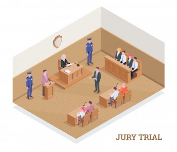 Law justice isometric composition with text and view of court room during session with human characters  illustration Free Vector