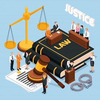 Law justice jury trial legal court proceedings isometric composition with gavel balance defendant judge police  illustration Free Vector