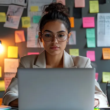 Law student focused on bar exam prep in a vibrant home office. Law student focused on bar exam prep in a vibrant home office.