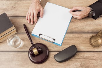 Lawyer filling document