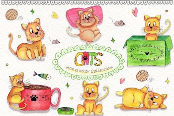 Lazy Cats Wattercolor Illustrations