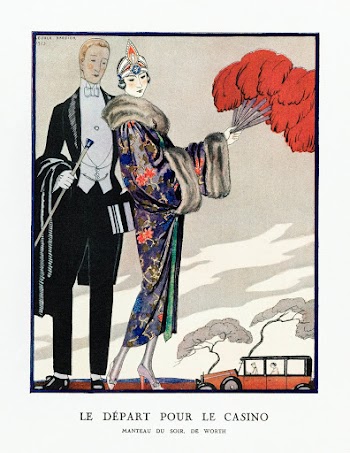 Le d&eacute;part pour le casino, Manteau du soir, de Worth (1923) fashion illustration in high resolution by George Barbier. Original from The Rijksmuseum. Digitally enhanced by rawpixel.