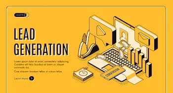 Lead generation internet marketing strategy isometric projection vector web banner Free Vector