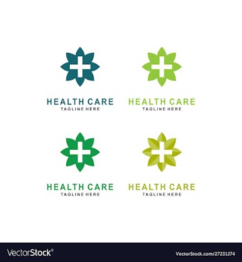 Leaf and cross plus for medicalhealth logo design vector image