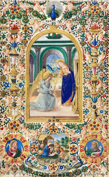 Leaf from a Book of Hours: Annunciation, Nativity and Two Prophets (ca. 1485) Original from The Cleveland Museum of Art. Digitally enhanced by rawpixel.