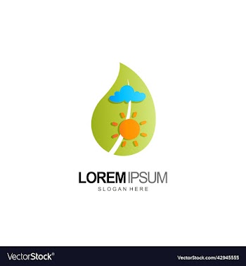 leaf logo with sun and cloud nature design