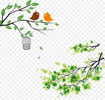 Leaf Twig u624bu6284u5831 Clip art - Cartoon tree branches green leaves bird background decoration 