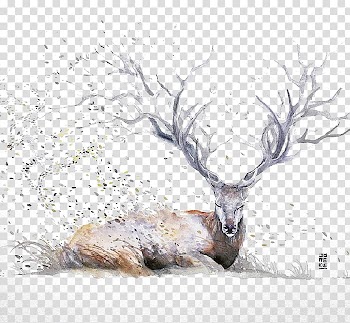 Leafless tree illustration, Watercolor painting Drawing Artist Illustration, Ink deer transparent background PNG clipart