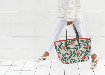 Leafy tote bag mockup, walking | Free PSD Mockup - rawpixel