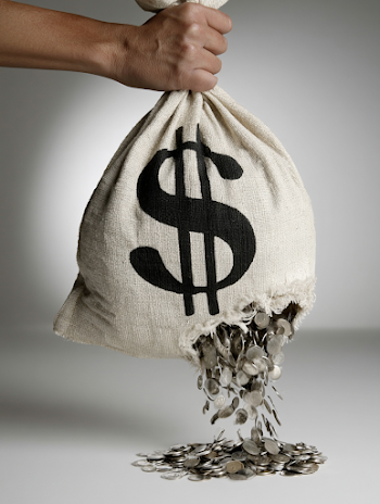 Leaking Money from Torn Canvas Bag