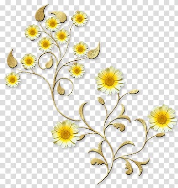 Leaves and flowers , yellow petaled flowers transparent background PNG clipart