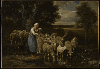 left center foreground stands a shepherdess | Free Photo - rawpixel