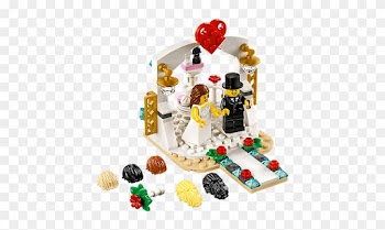 빙빙 돌아가는 신랑신부, 황금빛 결혼반지, 꽃, 빨간색 하트, 케이크, - Lego Wedding Set 2018