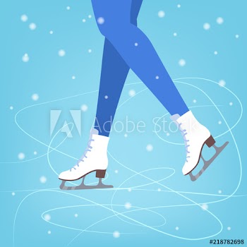 Legs in the skates on the blue ice