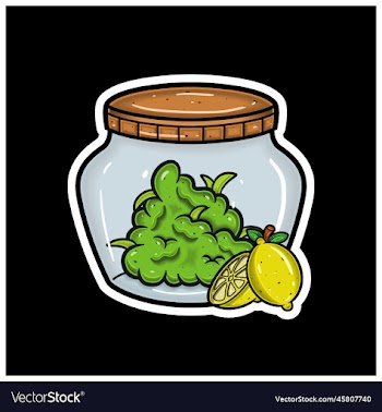 lemon fruit flavor with cartoon mascot of weed