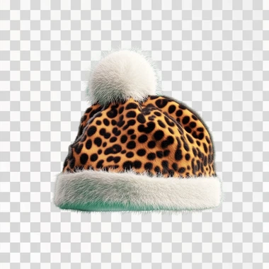 Leopard color Christmas hat with white pompom, green backgro