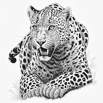 Leopard portrait drawing, black and white generated by A.I