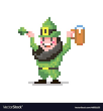 leprechaun in a green suit with a glass of beer