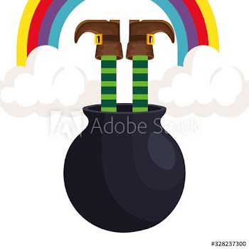 leprechaun legs in cauldron with rainbow design icon