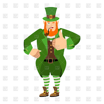 Leprechaun winks. Dwarf with red beard thumbs up. Happy St.Patrick ...