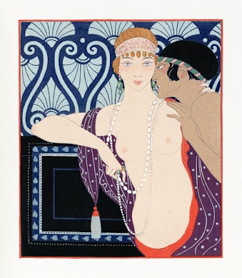 Les Trois Beautes de Mnasidika (1922) fashion illustration in high resolution by George Barbier. Original from The Beinecke Rare Book & Manuscript Library. Digitally enhanced by rawpixel.