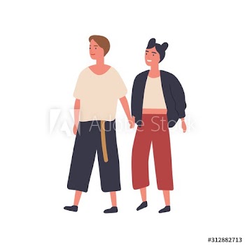 Lesbian couple holding hands flat vector illustration