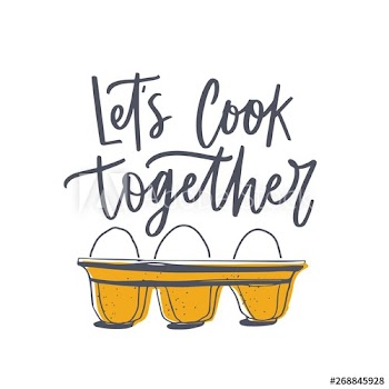 Let's Cook Together slogan and eggs in tray or pack